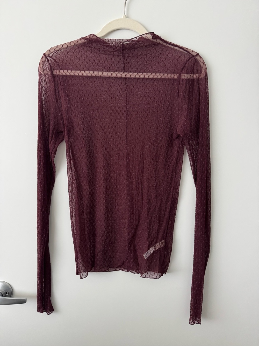 Intimately by Free People Sheer Long-Sleeve Mesh Top in Deep Burgundy